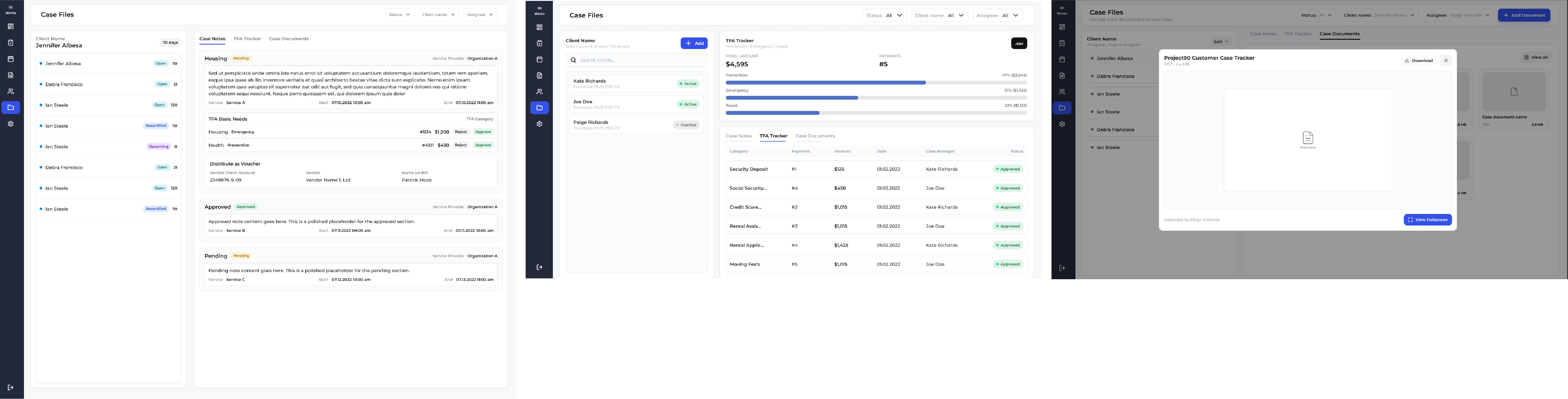Final supervisor portal screens showing action queue, case detail, review workflow, approvals, and staff workload