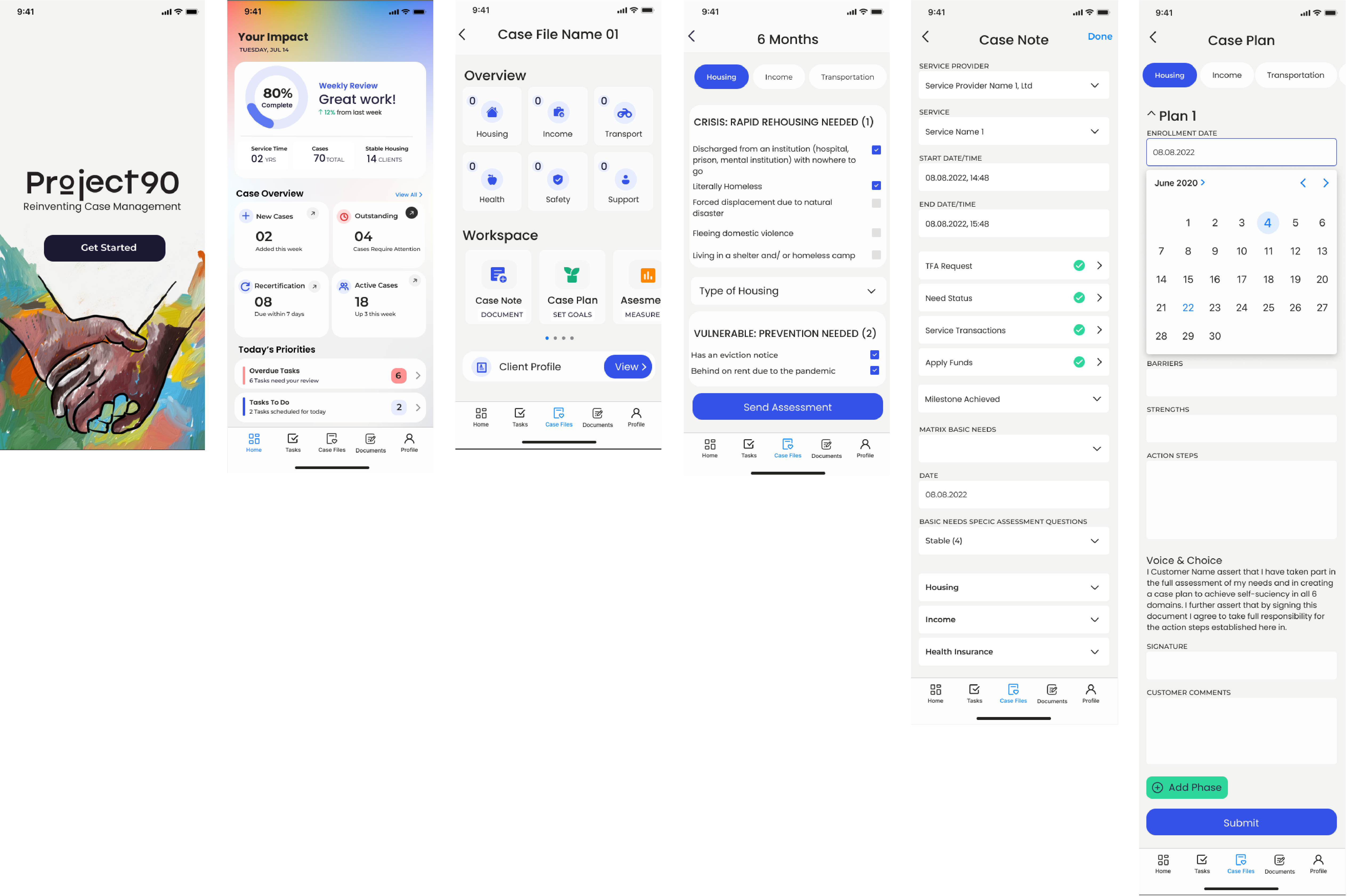 Final mobile case management app interface screens